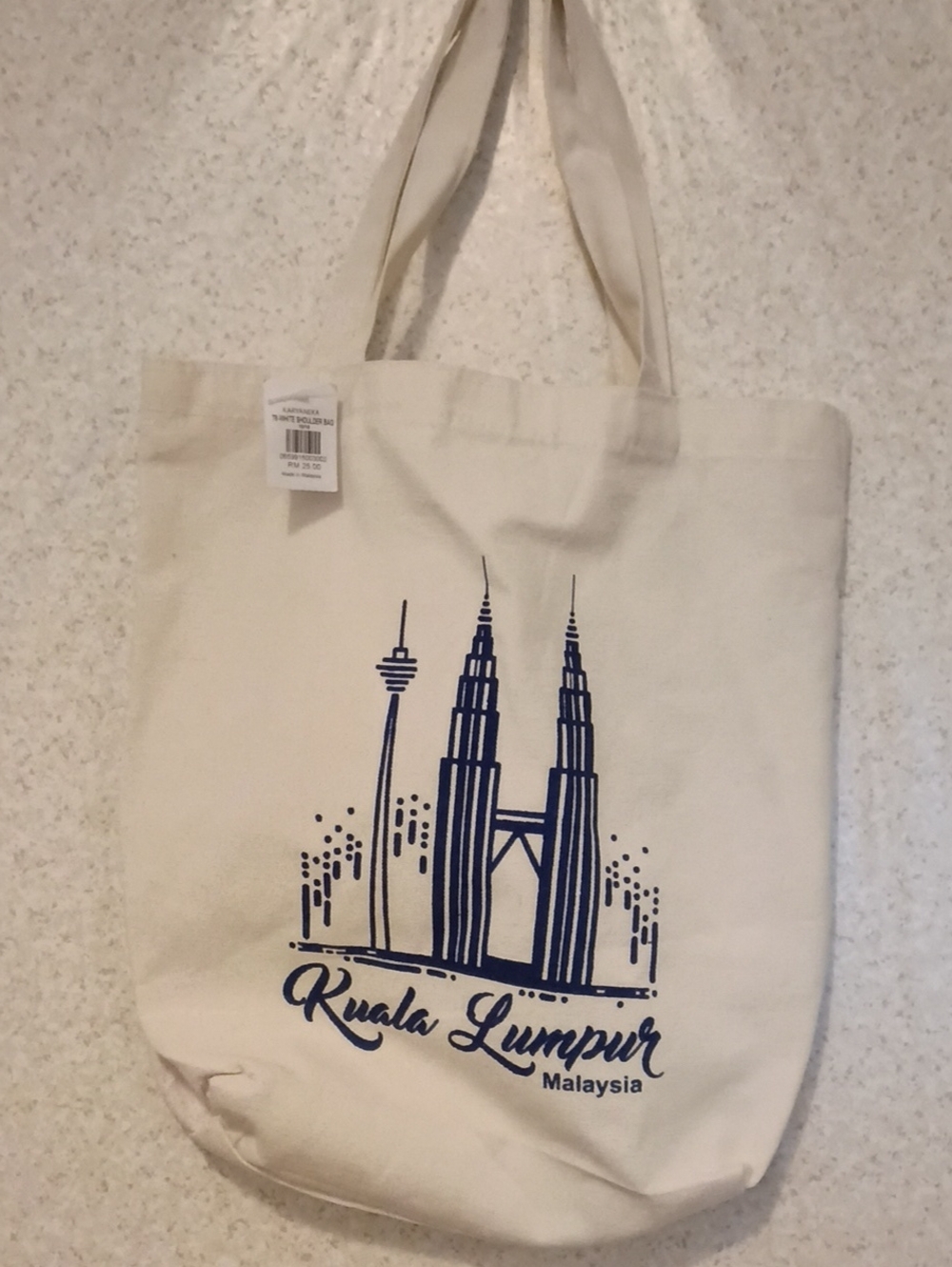 Kuala Lumpur Canvas Tote Bag in Cream with Navy Print